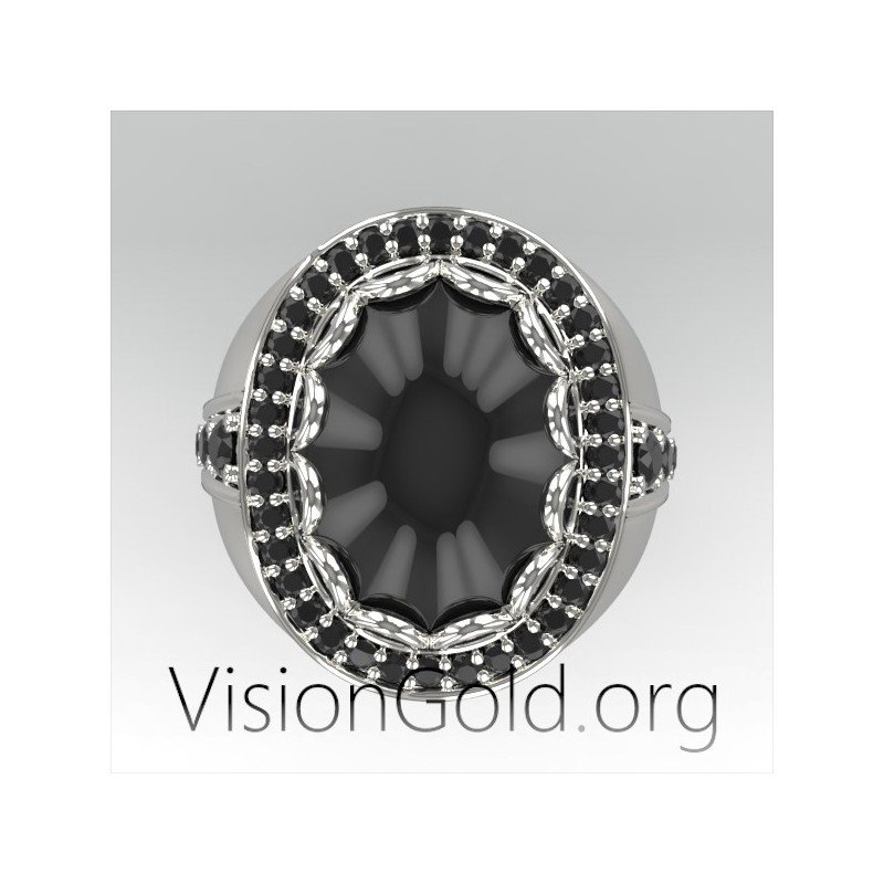 Anillo de plata para hombre con piedra negra | Joyas de plata para hombres 0285