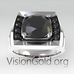 Men Black Stone Ring | Silver Ring With Black Stone - Boutique