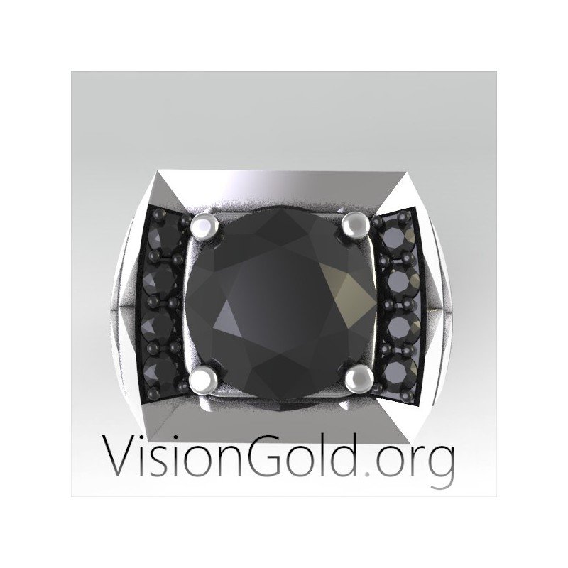 Men Black Stone Ring | Silver Ring With Black Stone - Boutique