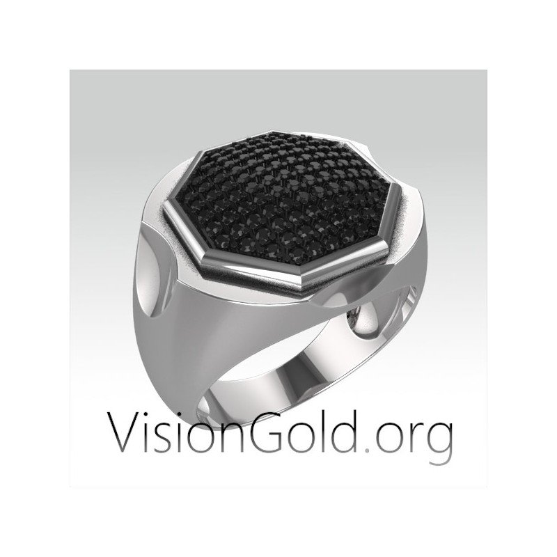 Χειροποιητο Κλασικο Ανδρικο Δαχτυλιδι Με Μαυρες Πετρες Σε 925