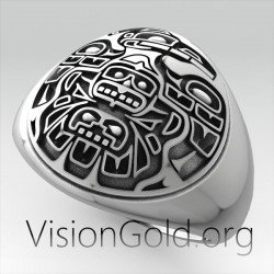 Sterling Silver Aztec Ring | Quetzal Bird Mayan Ring | Totem