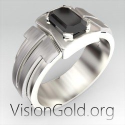 Anillo de plata para hombre con piedra negra en diseño minimalista