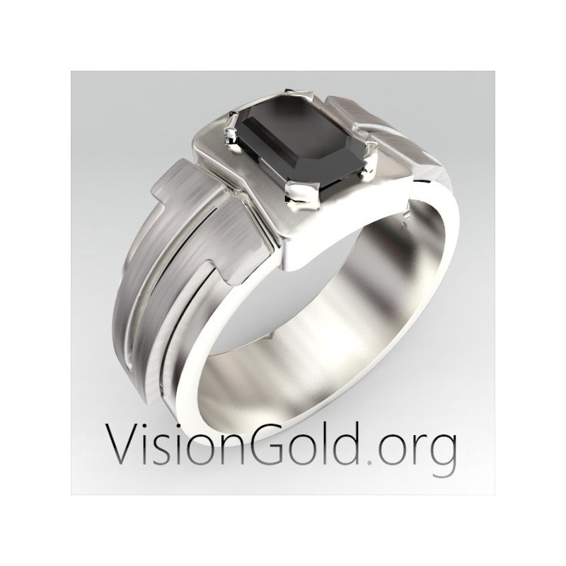 Ανδρικο Δαχτυλιδι Με Μαυρη Πετρα Απο Ασημι Σε Μινιμαλ Design