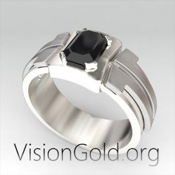 Anillo de plata para hombre con piedra negra en diseño minimalista