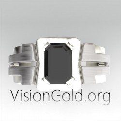 Ανδρικο Δαχτυλιδι Με Μαυρη Πετρα Απο Ασημι Σε Μινιμαλ Design