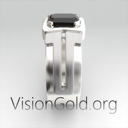 Ανδρικο Δαχτυλιδι Με Μαυρη Πετρα Απο Ασημι Σε Μινιμαλ Design