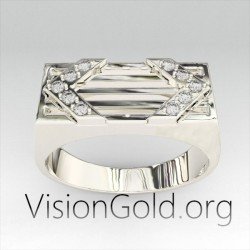 Klassischer handgefertigter Gold Herrenring mit Zirkonsteinen