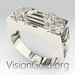Klassischer handgefertigter Gold Herrenring mit Zirkonsteinen