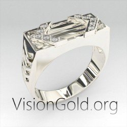 Klassischer handgefertigter Gold Herrenring mit Zirkonsteinen
