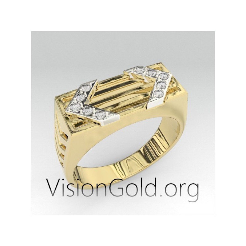 Klassischer handgefertigter Gold Herrenring mit Zirkonsteinen