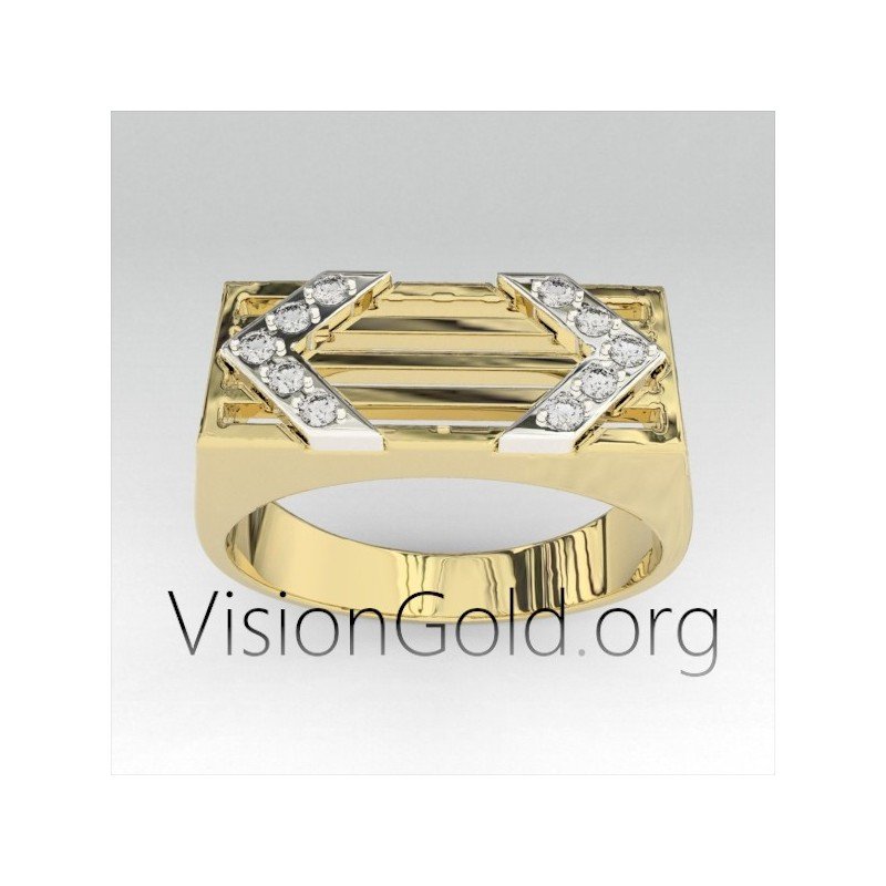 Klassischer handgefertigter Gold Herrenring mit Zirkonsteinen
