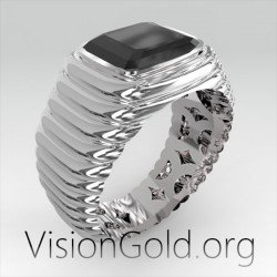 мужское кольцо ручной работы с черным камнем | Мужские кольца высокого качества 0293