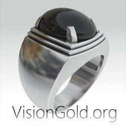 Ασημενιο Ανδρικο Δαχτυλιδι Με Μαυρη Πετρα |  Μοντερνα Ανδρικα Δαχτυλιδια 0301