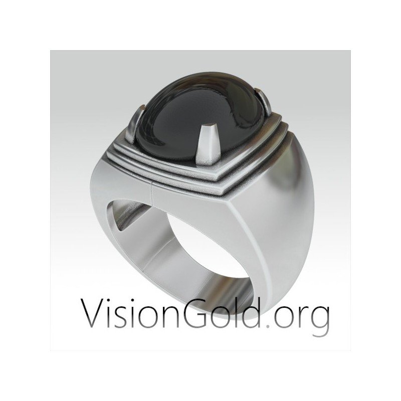 Sterling Silver Black Stone Rings For Men For Sale | Visiongold 0301