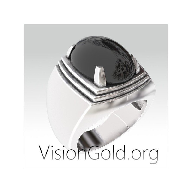 Sterling Silver Black Stone Rings For Men For Sale | Visiongold 0301