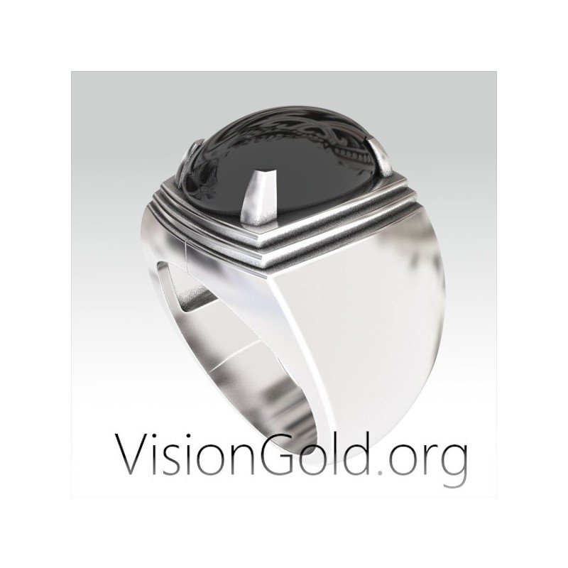 Sterling Silver Black Stone Rings For Men For Sale | Visiongold 0301