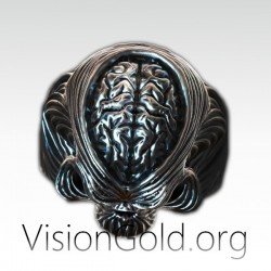 Artistic Design Χειροποίητο Ασημένιο Ανδρικό Δαχτυλίδι Νεκροκεφαλή | Visiongold 0302