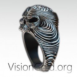 Художественный дизайн Серебряное мужское кольцо с черепом ручной работы | VisionGold 0302