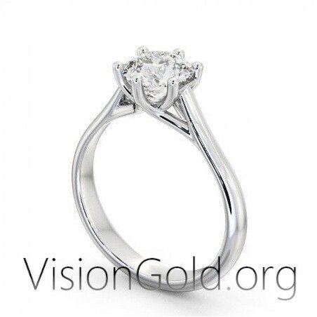 Gold 14ct Car Ring With Zircon | Economical Solitaire Rings 0253 | Visiongold®