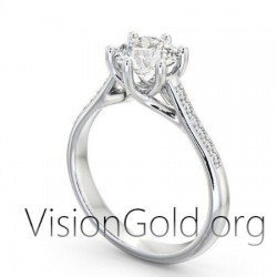 Anillo de oro de 14 quilates con una sola piedra y circón | Anillo Para Propuesta De Matrimonio 0255 | Visiongold®