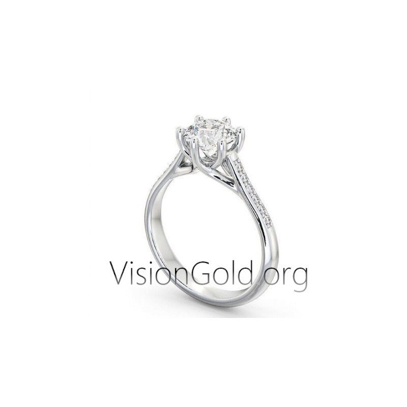 Anillo de oro de 14 quilates con una sola piedra y circón | Anillo Para Propuesta De Matrimonio 0255 | Visiongold®