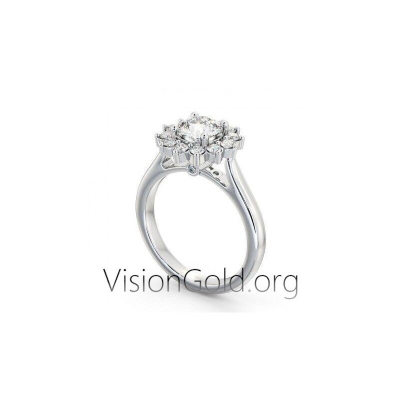 Visiongold Ring Rosette In White Gold K14 With White Zircon 0256