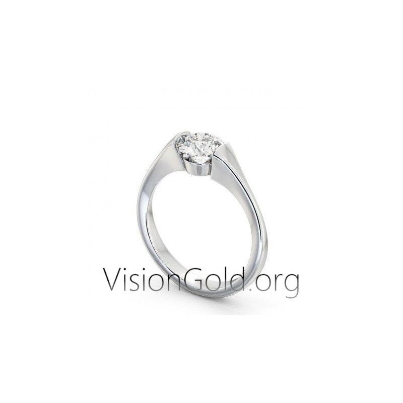 14K White Gold Cubic Zirconia Engagement Ring 0257