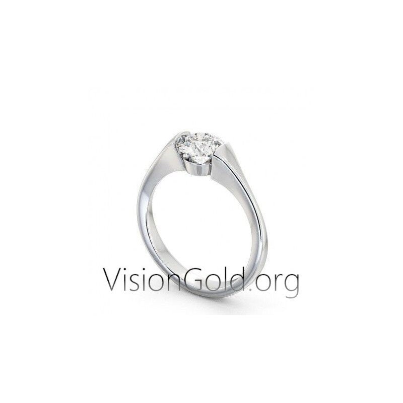 Кольцо для предложения свадьбы с одним камнем в 14-каратном золоте с цирконом 0257