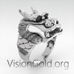 Handmade Unique Silver Men's Ring Dragon With Stones / Men's Rings Collection 0310