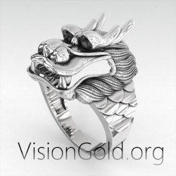 Handmade Unique Silver Men's Ring Dragon With Stones / Men's Rings Collection 0310