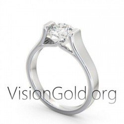 Solitaire Ring 14K White Gold with Zircon 0261