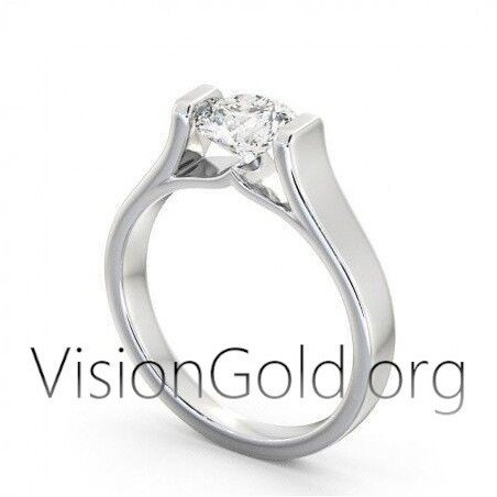 Solitaire Ring 14K White Gold with Zircon 0261
