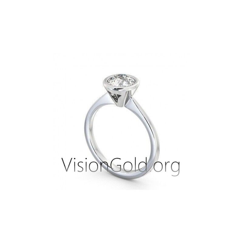 Solitaire Ring 14K White Gold with Zircon 0263