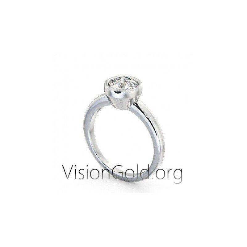 Специальное кольцо с одним камнем и цирконом из 14-каратного золота 0264
