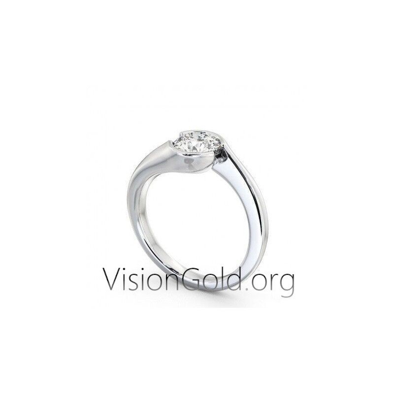 Λευκοχρυσο Ιδιαιτερο Μονοπετρο Δαχτυλιδι Για Προταση Γαμου Με Ζιργκον Σε 14 Καρατια Χρυσου 0266