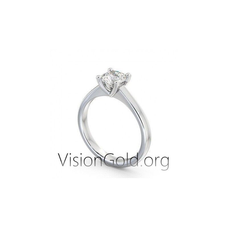 Platinum Classic Solitaire Ring In 14K Gold With Zircon 0268