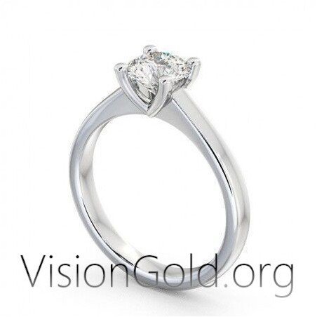 Platinum Classic Solitaire Ring In 14K Gold With Zircon 0268
