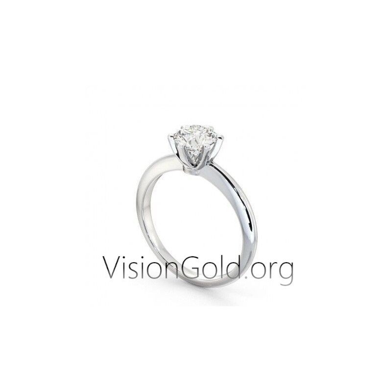 Gorgeous Platinum Six Prongs Solitaire Ring In 14K With Cubic Zircon 0273