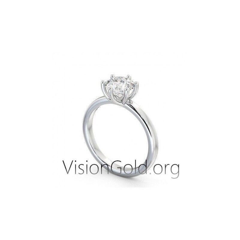 Gold Six Prongs Solitaire Ring For Bride In 14K Zircon - Jewelery For Bride 0274