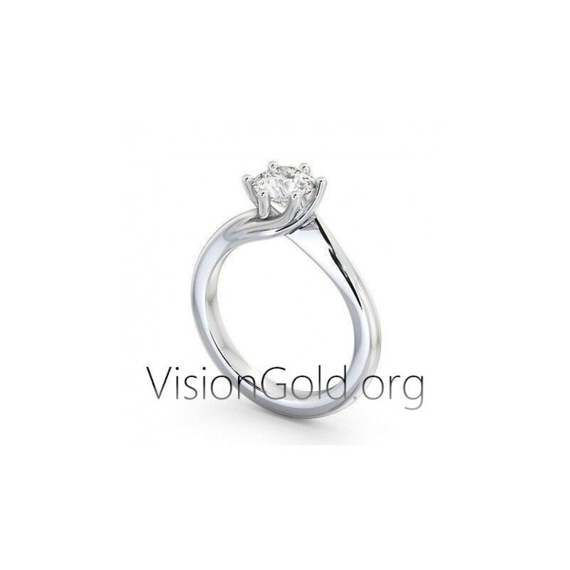 14K White Gold Twisted Solitaire Engagement Ring Wedding / Twisted Engagement Rings & Bands 0275