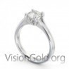Stunning Gold Solitaire Engagement Ring 14K With Round Cur Cubic Zircon 0281
