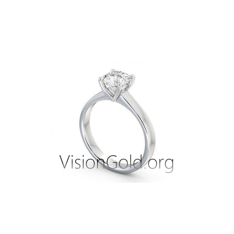 Ladies Custom 14K White Gold Round Zircon Ring | Visiongold® 0286