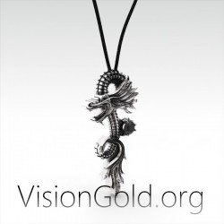 Ασημενιο Κοσμημα Για Τον Ανδρα Κινεζικος Δρακος Κολιε 0054