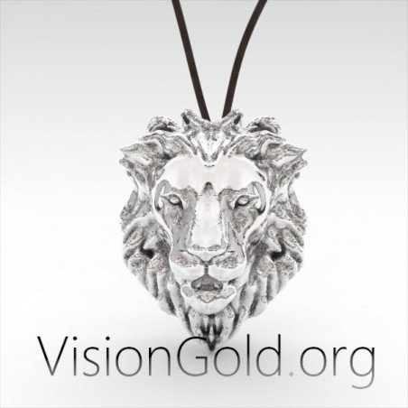 Silver Lion Head Pendant Necklace Recycled Sterling Silver by VisionGold 0055