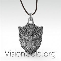 серебряное художественное винтажное мужское ожерелье с волком | мужское ожерелье | Мужские украшения 0057