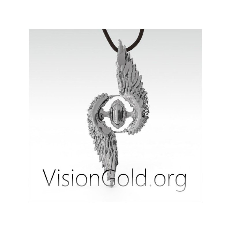 Vintage Ανδρικο Κολιε Φτερα Αγγελου | Ασημενια Κοσμηματα | Ανδρικα Κολιε 0062