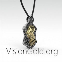 Серебряное мужское ожерелье с богиней Афиной и совой - древнегреческие украшения 0063