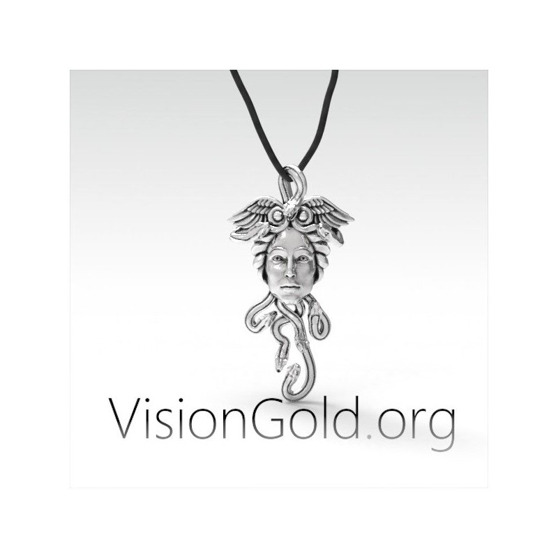 Silver Medusa Necklace, Oxidized Medusa Gift, Unisex Medusa Pendant, Mens Silver Gift, Greek Silver Pendant 0066