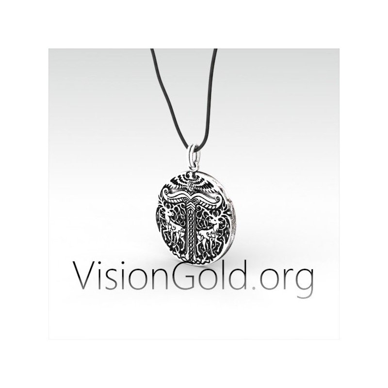 925 Silver Viking Ornament Pendant, Norse Pattern Pendant Jewelry, Scandinavian Ornament Necklace Jewelry 0067