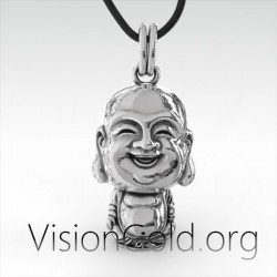 Laughing Buddha Necklace - Men's Necklace -  Silver Necklace